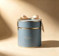 Boîte Cadeau Cylindrique Personnalisée en Papier Artistique de Luxe avec Bordure Dorée, Ruban et Nœud, Fermeture Magnétique, Emballage Rigide en Tube, Matériaux Recyclés