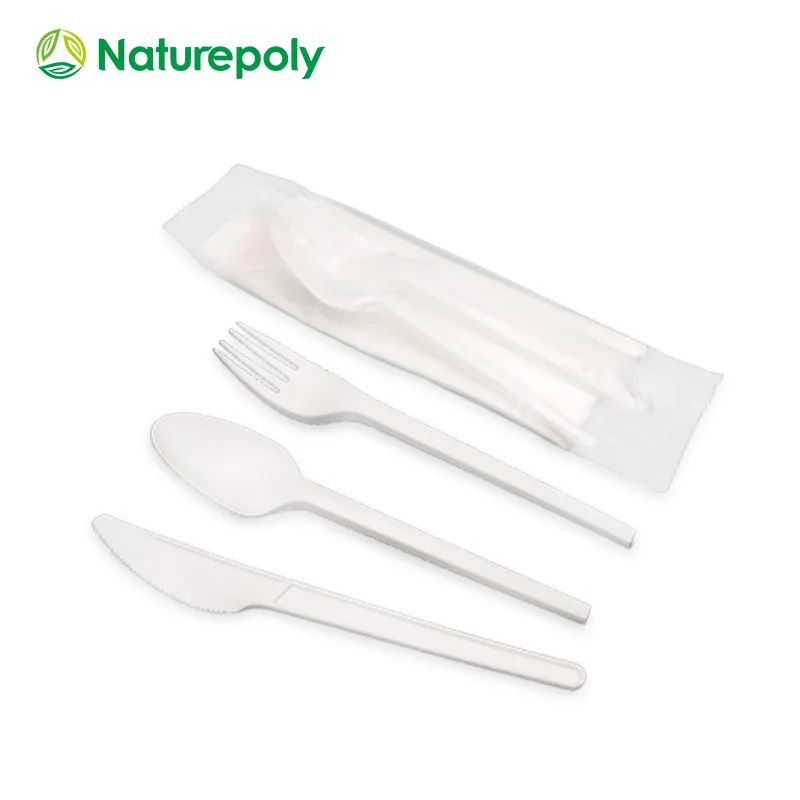 OEM Custom 100% Eco Friendly Flight Plastic Spoon Fork and Knife Kit Compostable Flatware Sets Biodegradable Pla Cutlery Packs