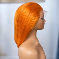 Jahe Jeruk # Wig Bob Lurus 350 Bone Straight dari Rambut Asli Manusia dengan Lace Transparan, Wig Pendek Lurus Halus Berwarna, Vendor Grosir untuk Wanita
