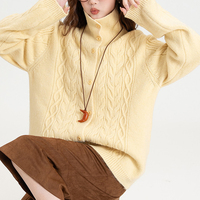 Gelber Damen-Cardigan mit Zopfmuster und Kragen - Übergroßes, Warmes Freizeit-Oberteil für den Alltag