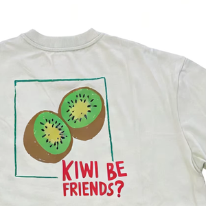Oversized Light <b>Green</b> Cotton T-Shirt - Kiwi Fruit Graphic Print Casual Funny Style <b>Top</b> - Product Image 4