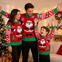 Suéteres Familiares Navideños a Juego 2026, Diseño de Árbol de Navidad, 100% Acrílico, Conjunto de Regalo para Padres e Hijos, Tops Rojos Festivos