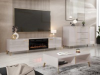 OEM Maßgefertigtes Modulares FSC-Zertifiziertes Modernes Minimalistisches Hochglanz Weiß/Kundenspezifische Farbe Holz-Wohnzimmermöbel-Set Elektrischer Fernseher