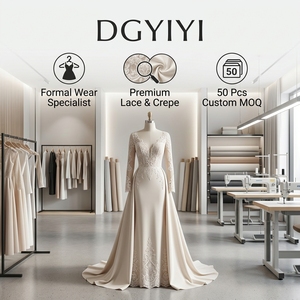 Abito da Madre <span class=keywords><strong>della</strong></span> <span class=keywords><strong>Sposa</strong></span> Personalizzato in Crepe con Pizzo, Scollo a V, Maniche 3/4, Linea A, Vestito Lungo 950GSM OEM, <span class=keywords><strong>Taglie</strong></span> dalla S alla 5XL - Product Image 6