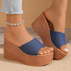 Sandalias de Plataforma para Mujer 2025, Chanclas de Verano, Estilo Europeo Americano, Talla Grande, Punta Redonda, Chanclas con Brillantina - Product Image 6