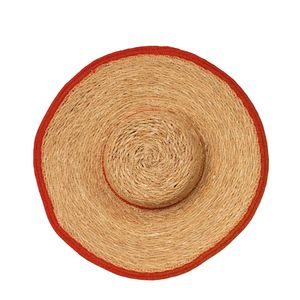 Wide Brim Straw <b>Sombrero</b> Hat Natural Grass Red Trim Unisex Adult Beach Sun Protection - Product Image 2