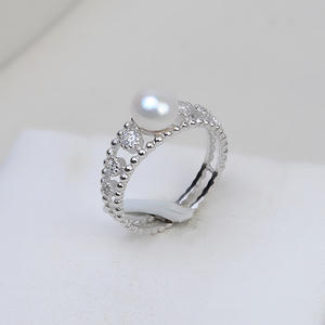 Anillo Abierto de Plata S925 para Mujer, Accesorios Hechos a Mano con 6-7 Perlas y Jade, Bandeja Vacía para Joyería de Perlas 04 - Product Image 2