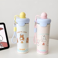 Mugs à café portables 20oz 600ml en acier inoxydable à double paroi, isolés sous vide, pour boissons chaudes et froides, avec paille et couvercle anti-poussière, motif dessin animé mignon