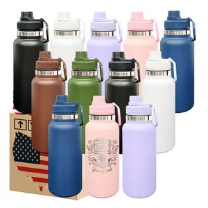 Bouteille d'eau isotherme portable en acier inoxydable à large ouverture, revêtement poudré écologique, 32 oz, avec bec verseur - Product Image 1