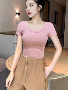 T-shirt bianca a maniche corte estiva aderente 2025 nuova t-shirt nera a vita alta Slim Fit - Product Image 6