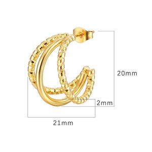 Boucles d'oreilles créoles doubles en or 14 carats au design simple pour femmes, clous géométriques délicats, bijoux <span class=keywords><strong>de</strong></span> mode, <span class=keywords><strong>cadeau</strong></span> - Product Image 3