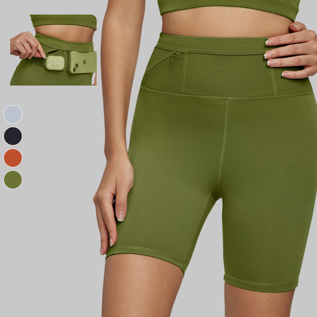 Wholesale Women  Tight Butt Lift Compression Fitness Gym Running Training Sports Yoga Shorts With Zipper Mesh Pocket