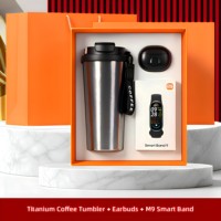 Ensemble Cadeau Premium en Titane de Qualité Export, Bracelet Intelligent Portable, Moniteur IP65, Écouteurs sans Fil Type C, Mug de Voyage 500ml – Meilleur Choix