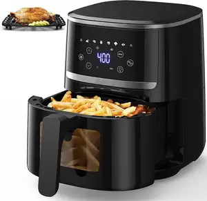 Grande schermo tattile senza olio 1500W forno combinato con 7 accessori, cestello quadrato rimovibile lavabile in lavastoviglie, Timer