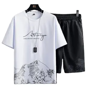Summer New Short Sleeve T-shirt Set Men's Print Fashion Trend Korean Version Of Large Size Sports Two-piece Set