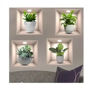 Wall Stickers PVC living room decorative painting wall 4 potted plant illustration decorative frosted stickers