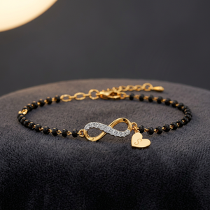 <b>Infinity</b> Design Gold Plated Mangalsutra <b>Bracelet</b> with Diamond Accent and Traditional Black Beads Jewelry - Product Image 2