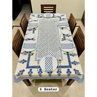 Nappe de table moderne à motifs floraux imprimés à la main en 100 % coton avec serviettes pour 6 personnes, usage domestique
