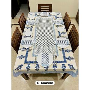 Nappe de table moderne à motifs floraux imprimés à la main en 100 % coton avec serviettes pour 6 personnes, usage domestique - Product Image 3