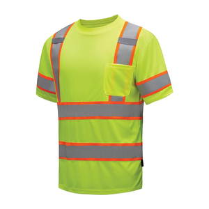 Chemise de sécurité réfléchissante de classe 2 à manches courtes jaune fluorescent pour homme, vêtements de travail 100% polyester - Product Image 3