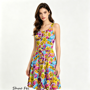 Vestido sin mangas para mujer, estilo skater, con estampado Funky <span class=keywords><strong>Pop</strong></span> Art, corte en A, con bolsillos laterales, vestido de fiesta con eslogan de dibujos animados - Product Image 1