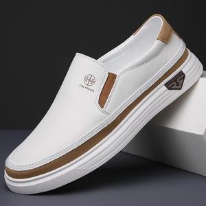 TOLYPACH Loafers Men White Round Toe Slip On Breathable <b>Rubber</b> Sole Casual Shoes - Product Image 1