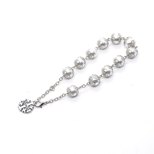 Braccialetto <span class=keywords><strong>Rosario</strong></span> Cattolico in <span class=keywords><strong>Argento</strong></span> con Perle di Vetro e Croce, Gioielli Religiosi Cristiani 2024 - Product Image 2