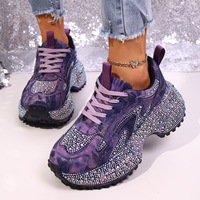 Baskets basses respirantes pour femmes, style Dad Skate, avec strass, imprimé graffiti coloré, à lacets, plateforme, pour le printemps et l'automne, chaussures de marche décontractées