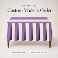 Nappe carrée en polyester à rayures violettes et volants, 55*55 pouces, vente en gros, pour table de mahjong, idéale pour les soirées de jeu et le divertissement à domicile
