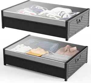 Raytop Under Bed Storage Containers with Wheels引き出しビン折りたたみ式ローリングアンダーベッド衣類オーガナイザー