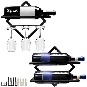 Estante Plegable de Doble Nivel para Botellas de Vino, Estante de Metal para Copas y Vasos de Vino Tinto, Estante de Pared para Bar en Casa con Herramientas de Limpieza - Product Image 2