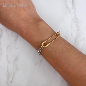 BM58900 2 Tone spilla di sicurezza in acciaio inox impilamento bracciale gioielli di protezione per le donne e gli uomini - Product Image 5
