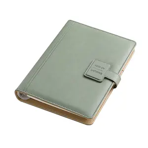 Contoh Gratis Notebook PU bisnis a5 6 cincin logam enam lubang Loose-leaf kumpulan anggaran Notebook kulit dengan pena gesper Loop