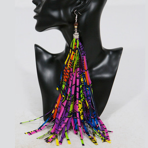 Pendientes de Tela Deshilachada de Estilo Étnico Africano Combinados con Pendientes Largos de Tela de Estilo Bohemio, Joyería Africana Ankara - Product Image 2