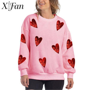 Factory Custom High Quality Casual Women's <b>Heart</b> Pattern Sequin Embroidery Drop Shoulder Oversized Pullover <b>Sweatshirt</b> for Women - Product Image 1