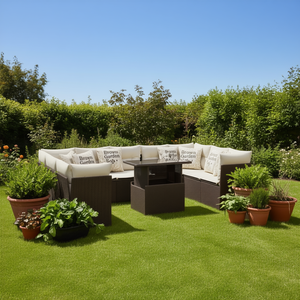 Ensemble de canapés de jardin en rotin brun, sectionnel, avec coussins, imperméable, design contemporain - Product Image 2