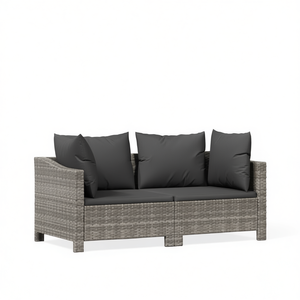 โซฟาหวายสีเทาเข้มสำหรับสวน 3 ที่นั่ง เฟอร์นิเจอร์กลางแจ้ง ดีไซน์ร่วมสมัย เบาะโฟมความหนาแน่นสูง ทนทานต่อรังสียูวี ทำจากหวาย PE - Product Image 1