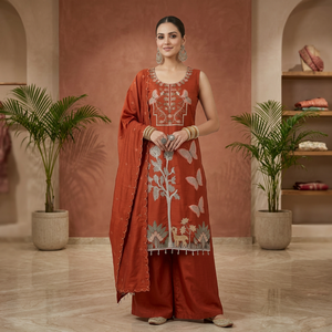 Conjunto de 3 Piezas de Ropa Étnica India al por Mayor, Kurta Bordada, Palazzo y Dupatta para Mujer - Product Image 2