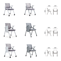 Chaise de conférence ergonomique pliable en maille noire avec tablette pliable, empilable et confortable pour usage au bureau