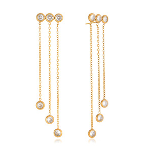 Tassel Zircon <b>Stud</b> <b>Earrings</b> Stainless Steel Bezel Setting Everyday Wear Crystal <b>Earrings</b> - Product Image 5