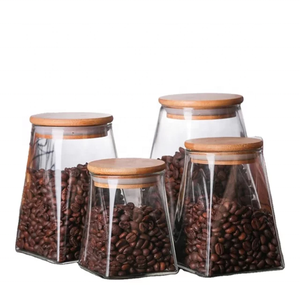 Bocal de rangement en verre à fond carré personnalisé, de grande capacité, scellé, avec couvercle en <span class=keywords><strong>bambou</strong></span>, pour aliments, en forme de cône - Product Image 1