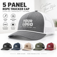 Casquette Trucker 5 Panneaux Personnalisée avec Corde, Dos en Maille, Réglable, Fermeture Snapback, Logo Brodé, OEM, pour Extérieur, Décontractée