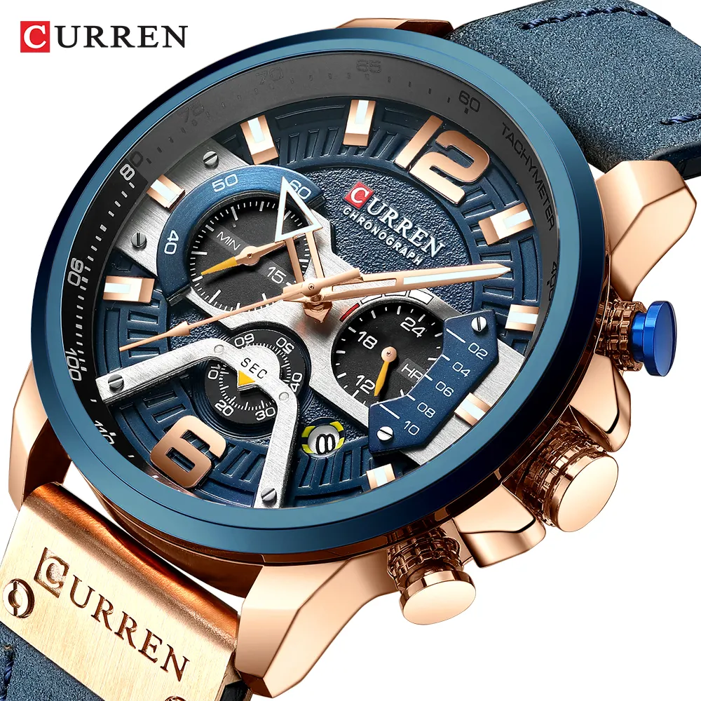 CURREN 8329 Accept Custom Logo Quartz Movt Watches Genuine Leather Choronogh Mens Quartz Watch