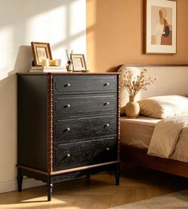 Vintage Black 4-Drawer Dresser, Farmhouse <b>Chest</b> with Bobbin Details & Gold Handles - Product Image 4