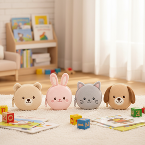 Porte-monnaie zippé en peluche à tête ronde, pochette animal en peluche avec sac de courses pliable – Ours, Lapin, Chat, <span class=keywords><strong>Chiot</strong></span> - Product Image 2