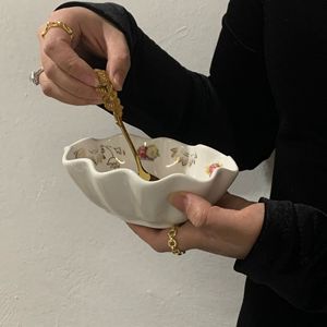 ในสต็อก: ชามและจานเซรามิกลายลูกไม้ลายหยักดอกไม้สไตล์ยุโรปชามขนมจานลูกไม้ชามอาหารเช้าผลไม้ - Product Image 3