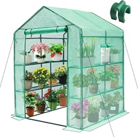57x57x77-Inch Mini Walk in Green House avec fenêtre et ancre Plant Garden Hot House 2 niveaux 8 étagères 4.7x4.7x6.4 FT
