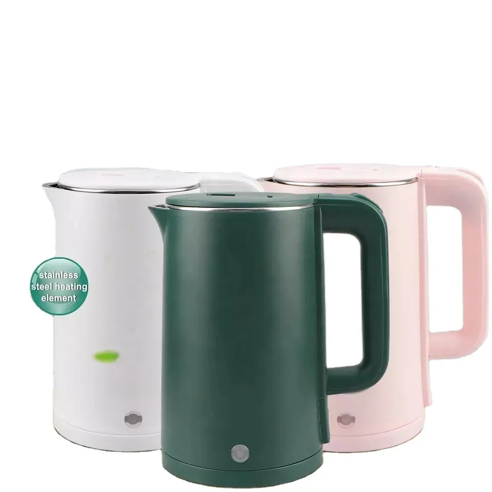 White Pink Dark Green PP Plastic Mixed Stainless Steel Electric Kettle Plastic 1.8L Double Wall Electric Water Kettle