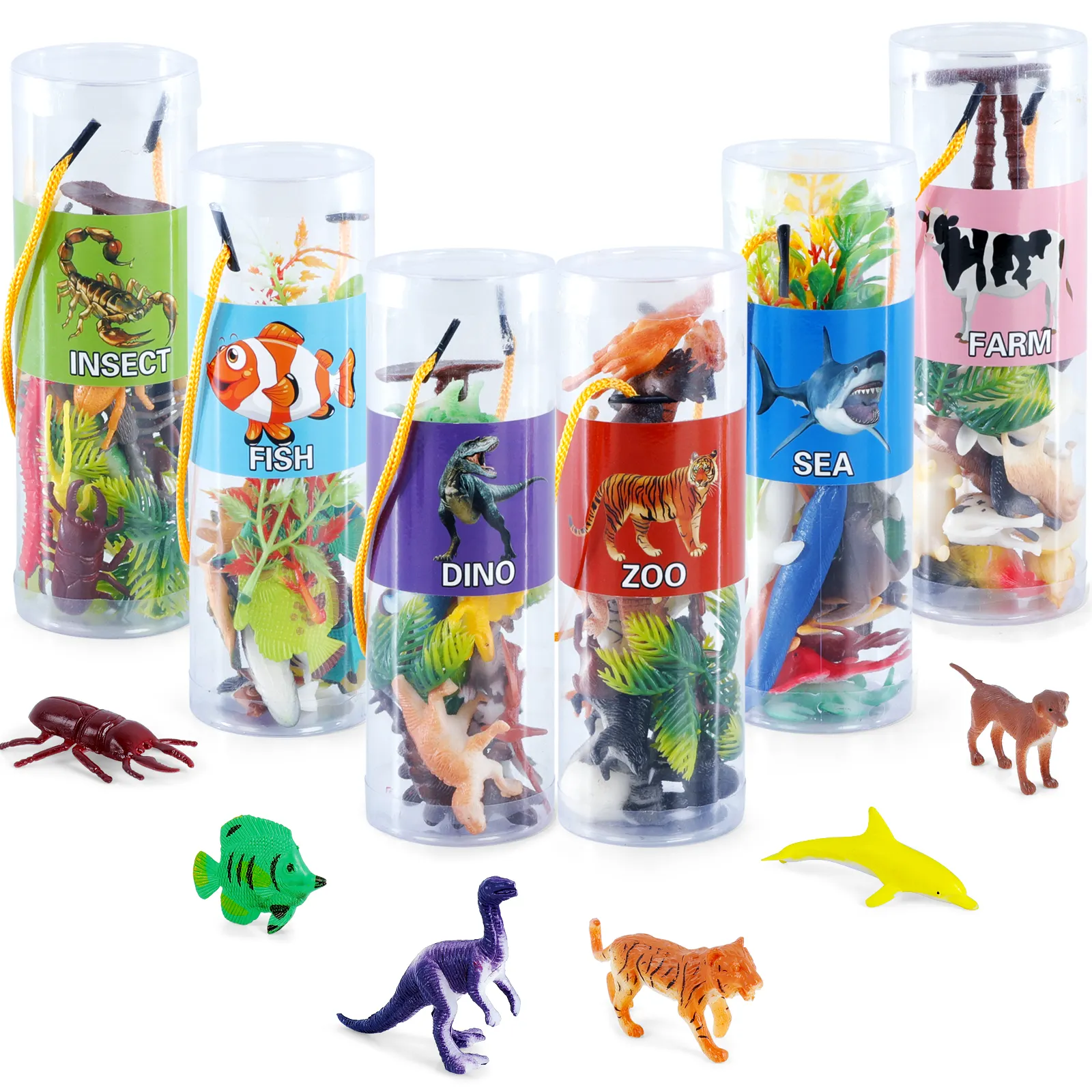 Mini figuras de animales de plástico, set de juegos de animales de granja, Zoo, Safari, dinosaurio, insecto, Océano, 91 Uds.