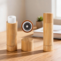 Tube à lèvres transparent en bambou avec applicateur en métal argenté – Idéal pour les fêtes, le bureau et les voyages – Emballage vide pour rouge à lèvres